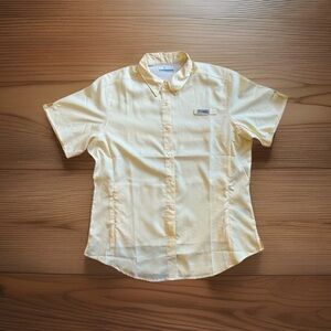 Columbia PFG Tamiami II Shirt Womens Large L Yellow Short Sleeve Fishing Hiking